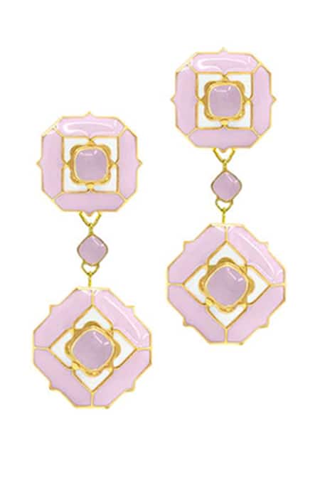 Manner Gold Plated Rose Quartz Dangler Earrings 