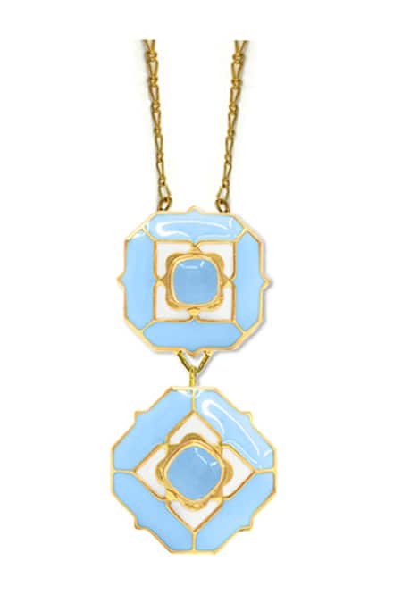 Manner Geometric Blue Calcedony Pendant Necklace 