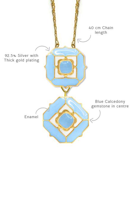 Manner_Blue Geometric Calcedony Pendant Necklace _Online_at_Aza_Fashions
