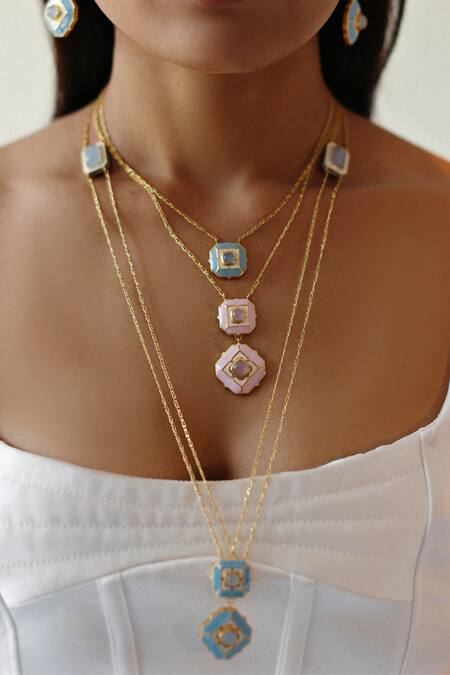 Manner_Blue Geometric Calcedony Pendant Necklace _at_Aza_Fashions