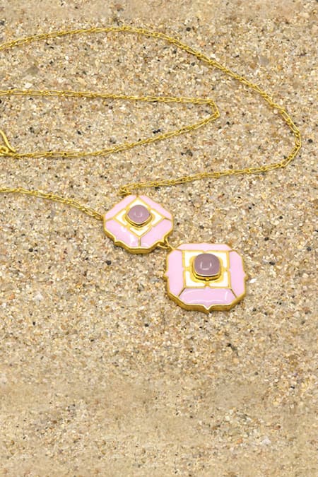 Manner Geometric Rose Quartz Pendant Necklace 