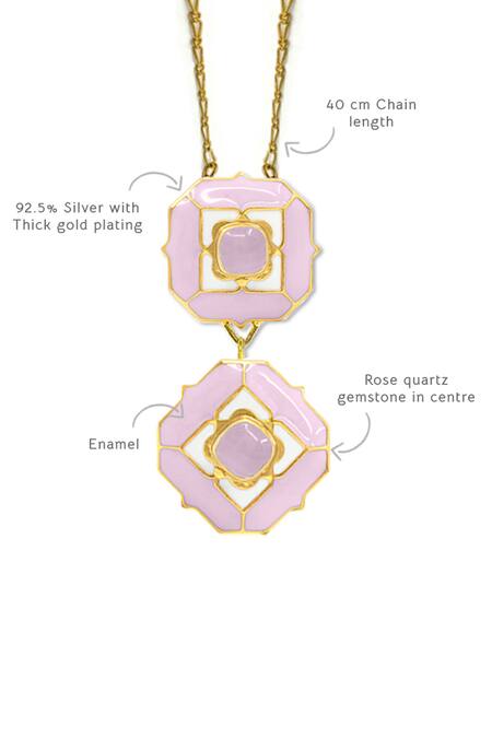 Buy_Manner_Pink Geometric Rose Quartz Pendant Necklace _Online_at_Aza_Fashions