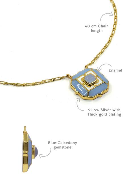 Manner Blue Geometric Calcedony Pendant Necklace Online at Aza Fashions Manner_Blue Geometric Calcedony Pendant Necklace _Online_at_Aza_Fashions