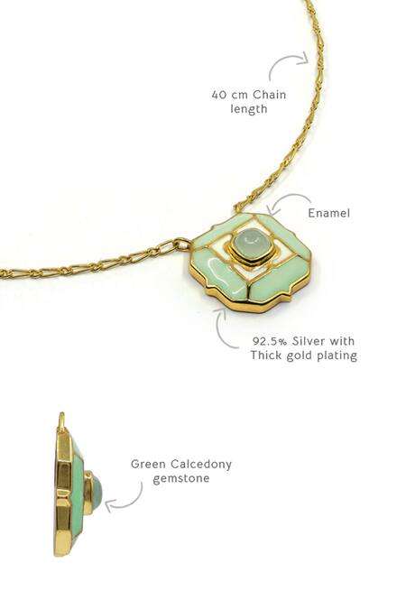 Manner_Green Stones Geometric Calcedony Pendant Necklace _Online_at_Aza_Fashions