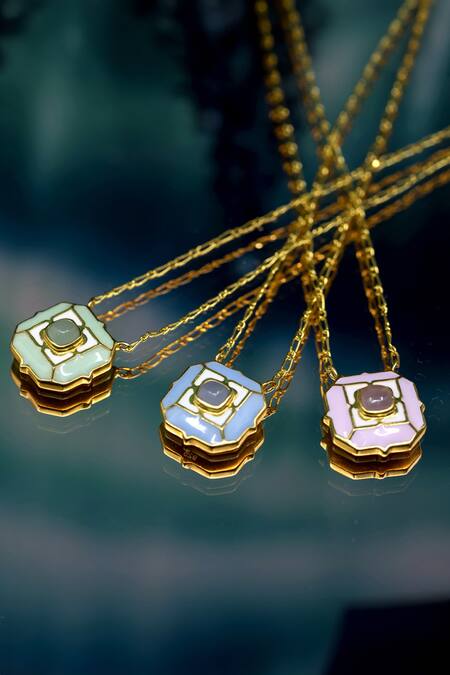 Buy_Manner_Green Stones Geometric Calcedony Pendant Necklace _Online_at_Aza_Fashions