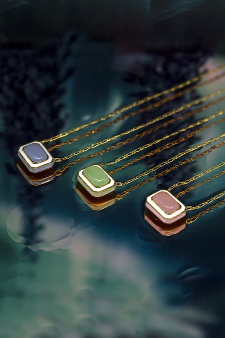 Manner Geometric Blue Calcedony Pendant Necklace 