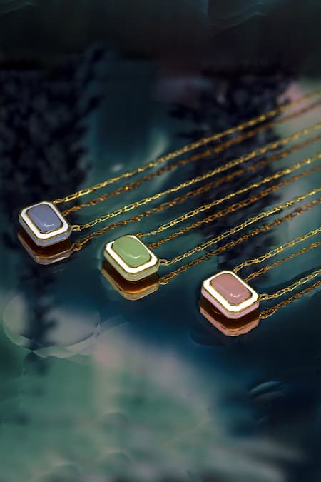 Manner Geometric Green Calcedony Pendant Necklace 