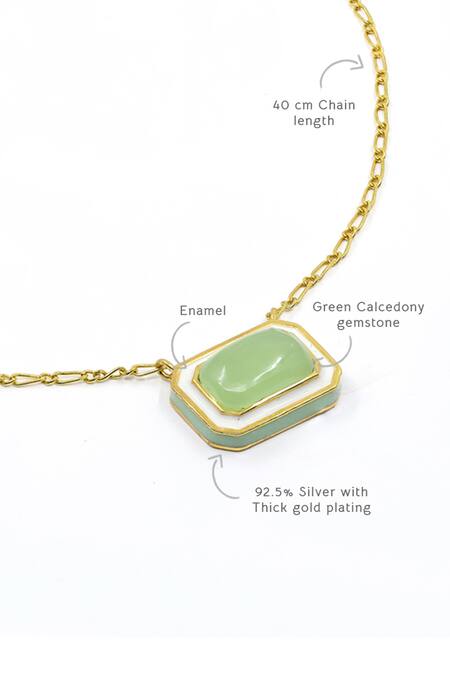 Manner_Green Geometric Calcedony Pendant Necklace _Online_at_Aza_Fashions