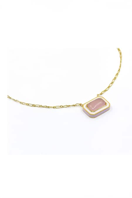 Manner Vitamin Sea Rose Quartz Stone Embellished Necklace 