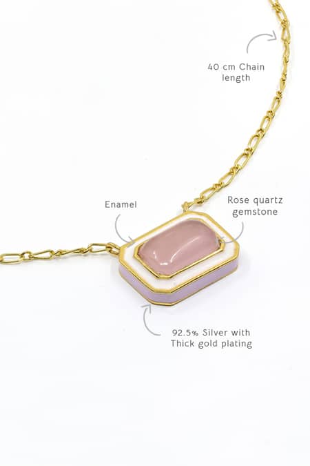 Manner_Pink Rose Quartz Stone Pendant Necklace _Online_at_Aza_Fashions