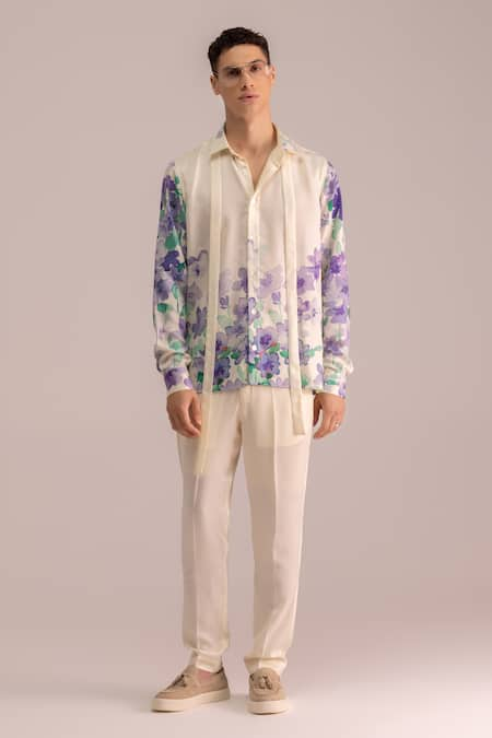 TheRealB Floral Print Tie Detail Shirt 