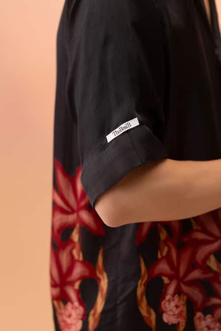 Shop Therealb Black Viscose Embroidery Bloom Rage Print Elbow Sleeve Shirt Online at Aza Fashions Shop_Therealb_Black Viscose Embroidery Bloom Rage Print Elbow Sleeve Shirt _Online_at_Aza_Fashions