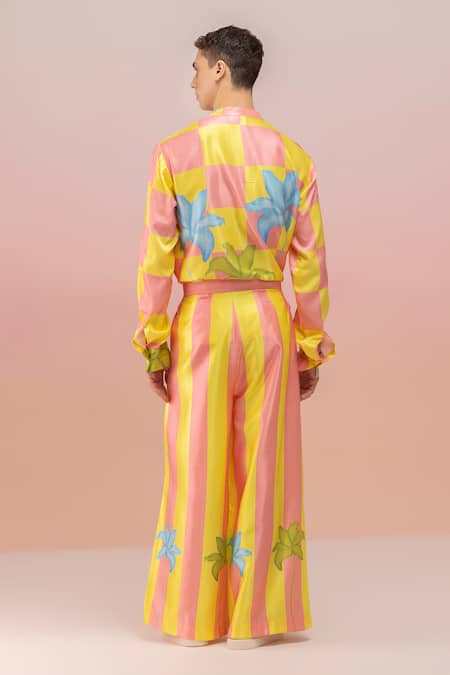 Therealb Checkered Blossom Print Shirt & Wide Leg Pant 