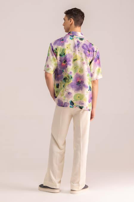 Shop Therealb Multi Color Satin Print Flora Shirt at Aza Fashions Shop_Therealb_Multi Color Satin Print Flora Shirt _at_Aza_Fashions