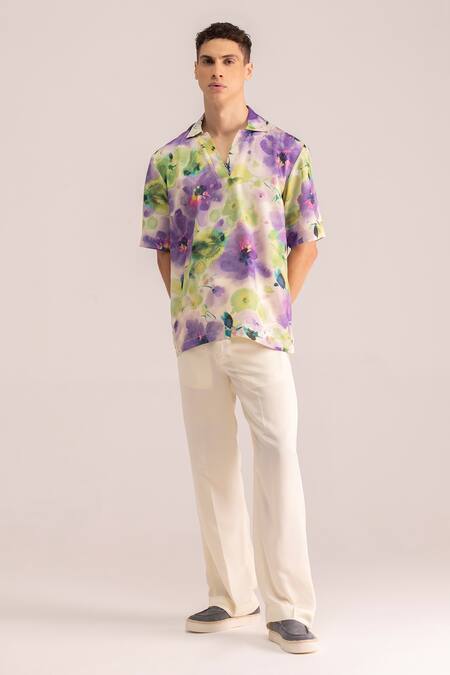 Therealb Multi Color Satin Print Flora Shirt Online at Aza Fashions Therealb_Multi Color Satin Print Flora Shirt _Online_at_Aza_Fashions