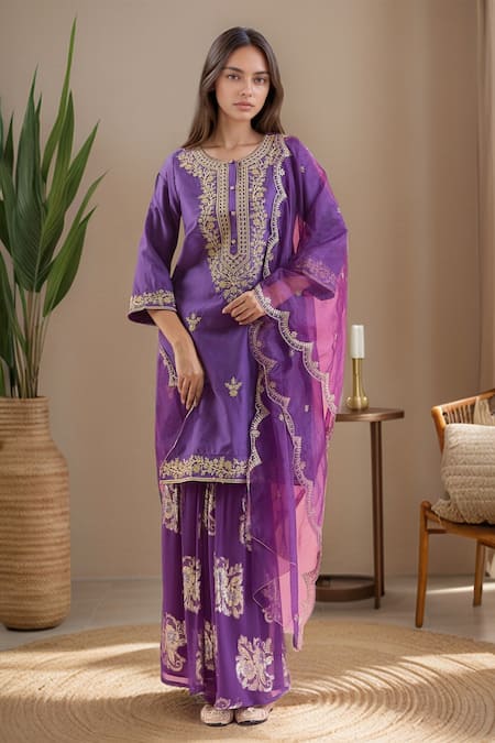 Samyukta Singhania Chanderi Silk Embroidered Kurta Sharara Set 