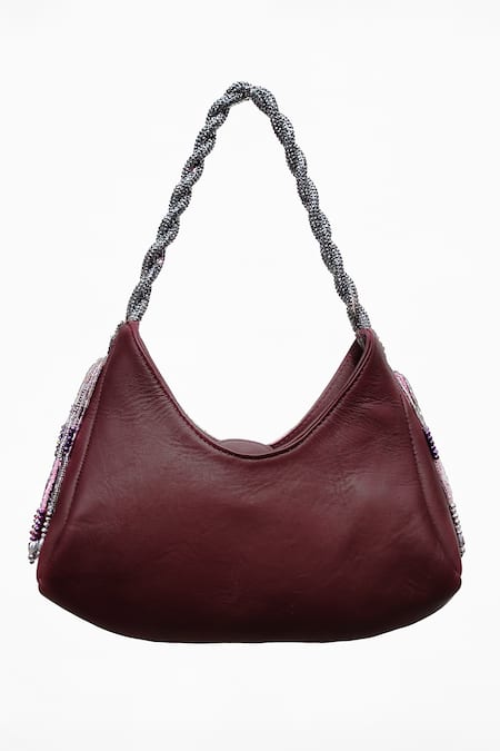 Buy Born Flash Maroon Crystals, Beads Agate Radiance Embellished Handbag Online at Aza Fashions Buy_Born Flash_Maroon Crystals, Beads Agate Radiance Embellished Handbag _Online_at_Aza_Fashions