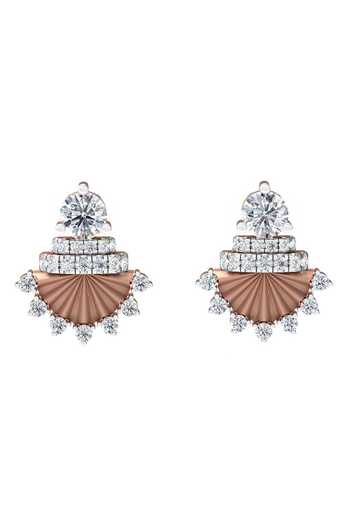 Divine Solitaires_Rose Gold Imitation Diamonds Geometric Stud Earrings_Online_at_Aza_Fashions