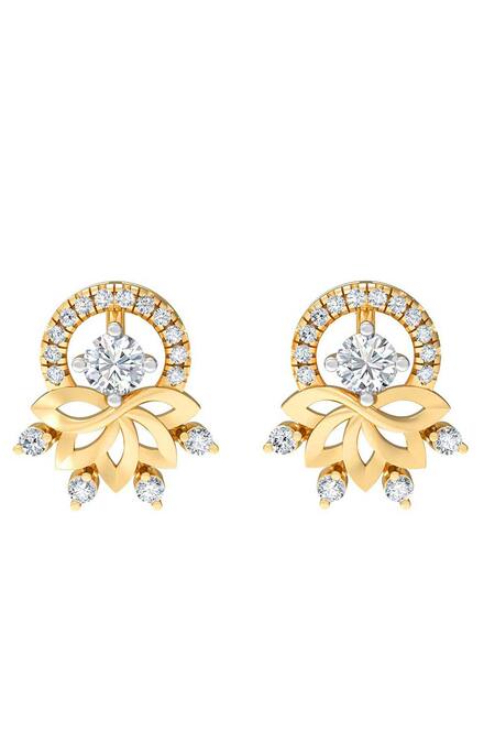 Divine Solitaires_Gold Plated Imitation Diamonds Round Shaped Stud Earrings_Online_at_Aza_Fashions