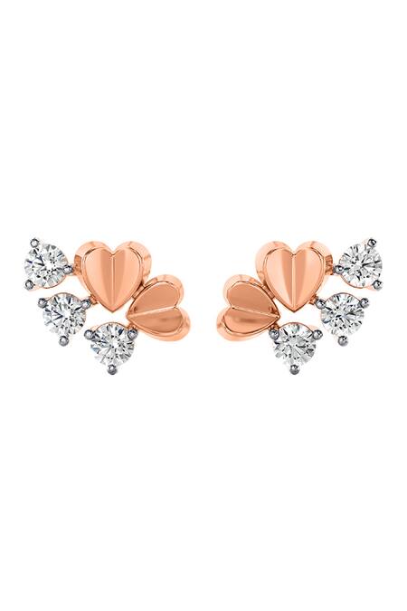 Divine Solitaires_Rose Gold Imitation Diamonds Heart Shaped Cutwork Stud Earrings_Online_at_Aza_Fashions