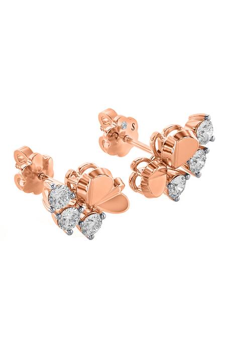 Buy_Divine Solitaires_Rose Gold Imitation Diamonds Heart Shaped Cutwork Stud Earrings_Online_at_Aza_Fashions