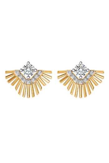 Divine Solitaires_Gold Plated Imitation Diamonds Geometric Cutwork Stud Earrings_Online_at_Aza_Fashions