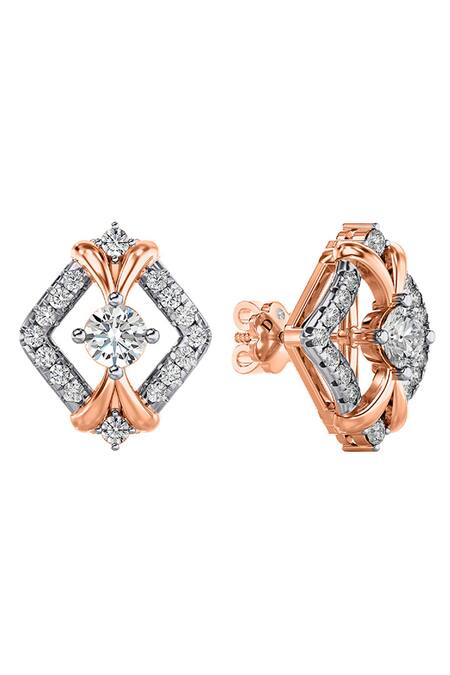 Divine Solitaires Rose Gold Imitation Diamonds Designer Stud Earrings