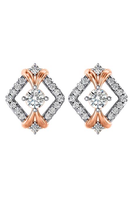Divine Solitaires_Rose Gold Imitation Diamonds Designer Stud Earrings_Online_at_Aza_Fashions