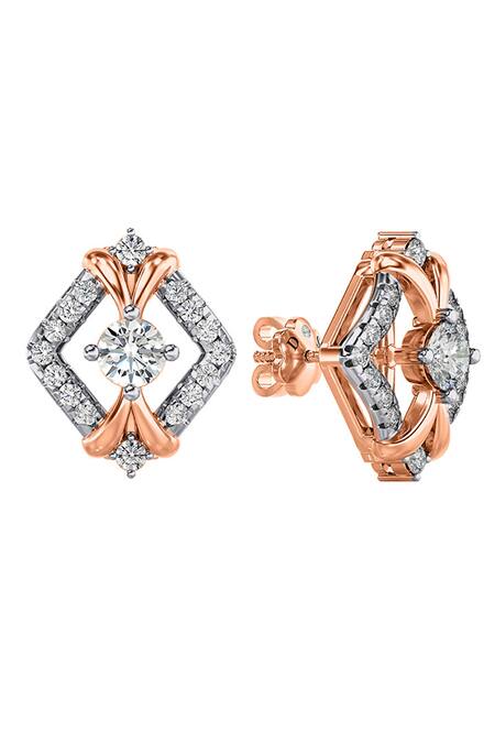 Buy_Divine Solitaires_Rose Gold Imitation Diamonds Designer Stud Earrings_Online_at_Aza_Fashions