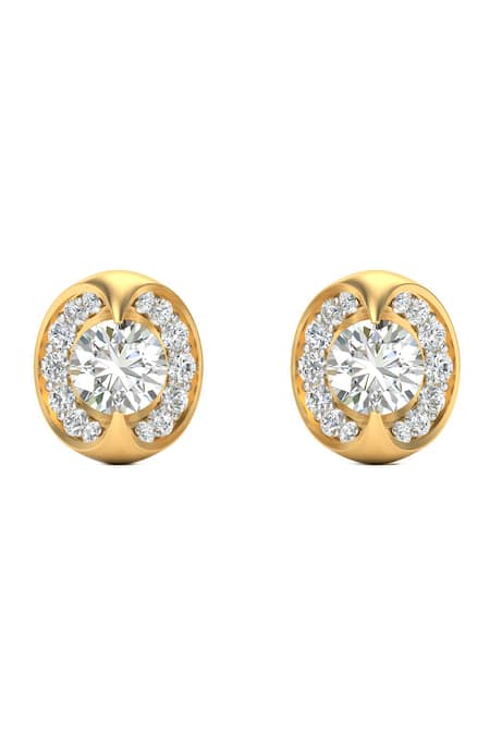 Divine Solitaires_Yellow Imitation Diamonds Kidney Bean Shaped Stud Earrings_Online_at_Aza_Fashions