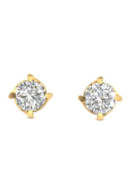 Divine Solitaires_Yellow Imitation Diamonds Gold Stud Earrings_Online_at_Aza_Fashions