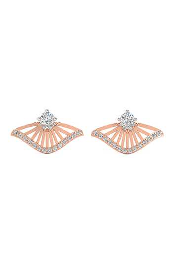 Divine Solitaires_Rose Gold Imitation Diamonds Trellis Stud Earrings_Online_at_Aza_Fashions