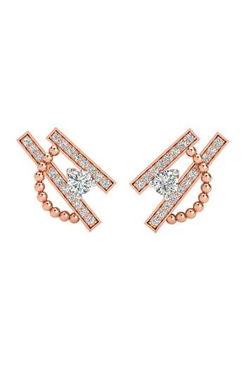 Divine Solitaires_Rose Gold Imitation Diamonds Twin Charm Stud Earrings_Online_at_Aza_Fashions