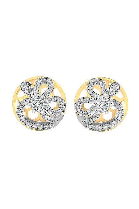 Divine Solitaires_Yellow Imitation Diamonds 18kt Gold Ribbon Bloom Stud Earrings_Online_at_Aza_Fashions