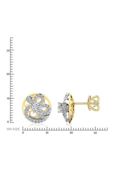 Buy_Divine Solitaires_Yellow Imitation Diamonds 18kt Gold Ribbon Bloom Stud Earrings_Online_at_Aza_Fashions