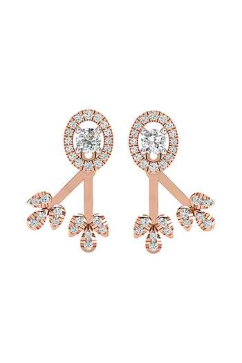 Divine Solitaires_Rose Gold Imitation Diamonds Ditsy Leaflet Solitaire Stud Earrings_Online_at_Aza_Fashions
