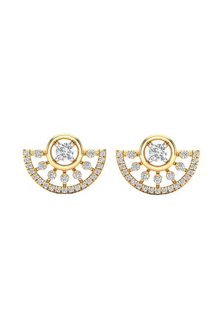 Divine Solitaires_Yellow Imitation Diamonds Crescent Solitaire Stud Earrings_Online_at_Aza_Fashions