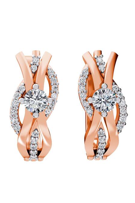 Divine Solitaires_Rose Gold Imitation Diamonds Wave Bali Earrings_Online_at_Aza_Fashions