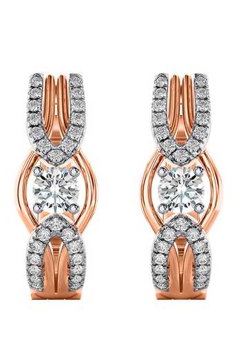 Divine Solitaires_Rose Gold Imitation Diamonds Wave Petal Bali Earrings_Online_at_Aza_Fashions