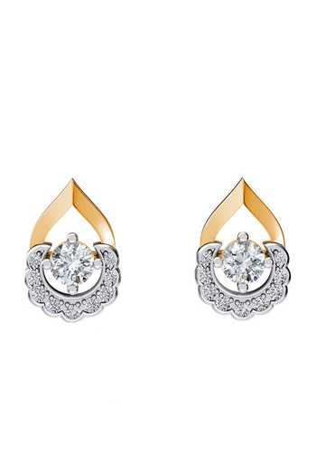 Divine Solitaires_Gold Plated Imitation Diamonds Scallop Stud Earrings_Online_at_Aza_Fashions