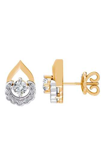 Buy_Divine Solitaires_Gold Plated Imitation Diamonds Scallop Stud Earrings_Online_at_Aza_Fashions