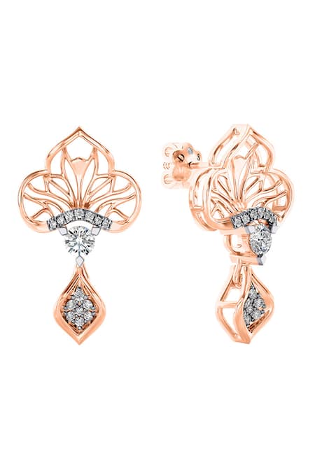 Divine Solitaires 18kt Rose Gold Floral Drop Diamond Earrings 