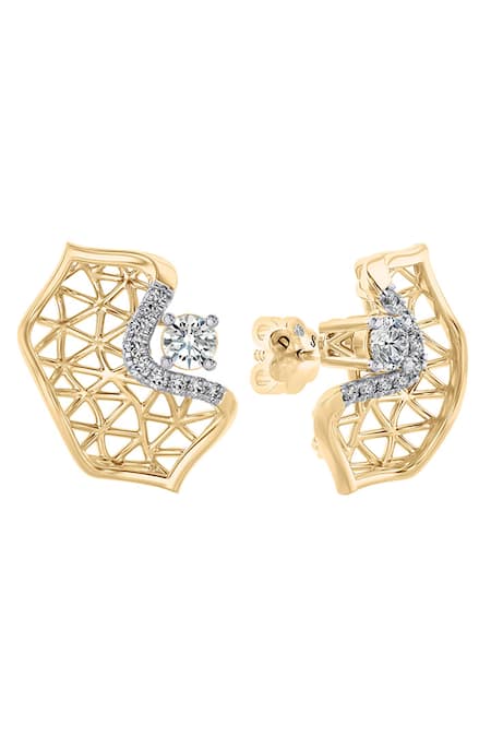 Divine Solitaires 18kt Yellow Gold Abstract Diamond Earrings 