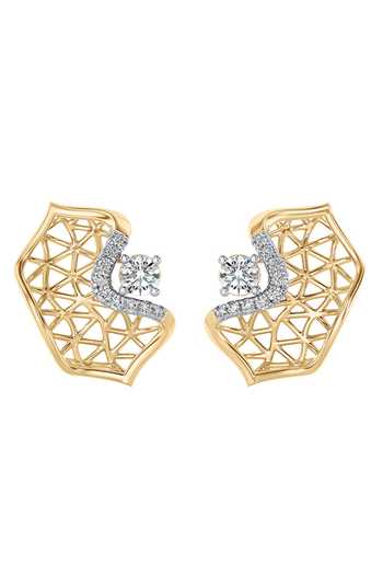 Divine Solitaires_Gold Plated Imitation Diamonds Abstract Stud Earrings_Online_at_Aza_Fashions