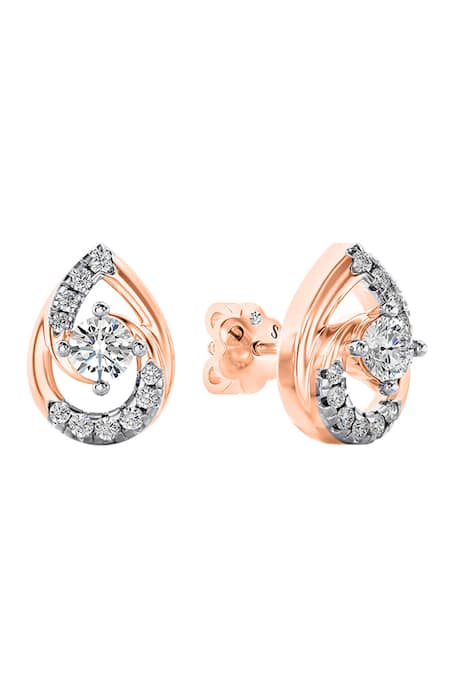 Divine Solitaires 18kt Rose Gold Teardrop Diamond Earrings 