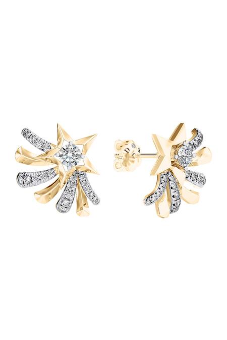 Divine Solitaires 18kt Yellow Gold Diamond Star Earrings 