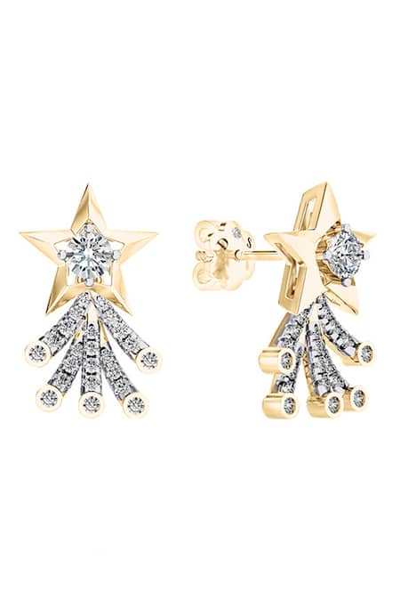 Divine Solitaires 18kt Yellow Gold Star Diamond Earrings 