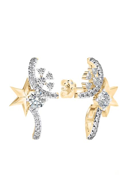 Divine Solitaires 18kt Yellow Gold Star Cluster Diamond Earrings 