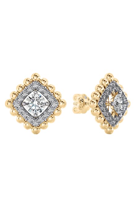 Divine Solitaires 18kt Yellow Gold Square Ball Diamond Earrings 