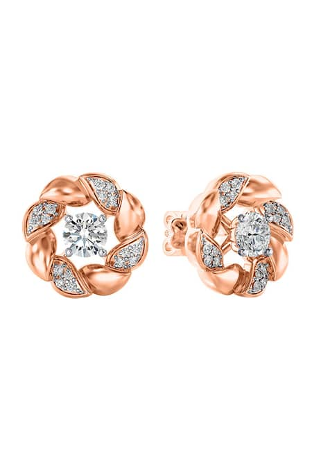 Divine Solitaires 18kt Rose Gold Round Twist Diamond Earrings 